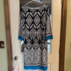 Croft & Barrow Black and White Dress with Blue Accents